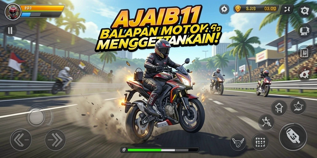 Gameplay AJAIB11 yang mengasyikkan dengan balapan motor yang intens.
