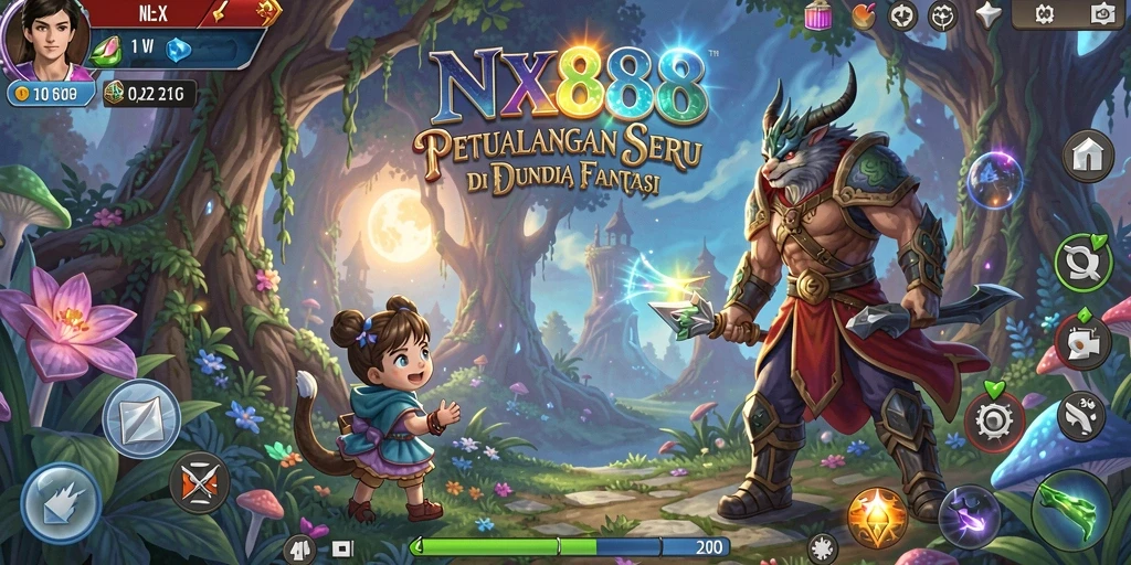 Screenshot gameplay NX888 menunjukkan petualangan seru di dunia fantastis.