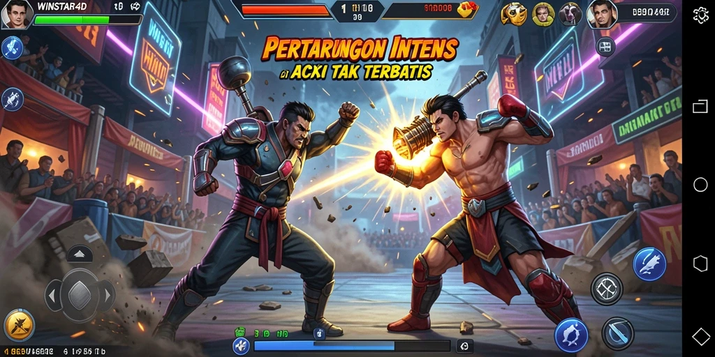 Tangkapan layar yang menampilkan pertarungan intens dalam game Action.